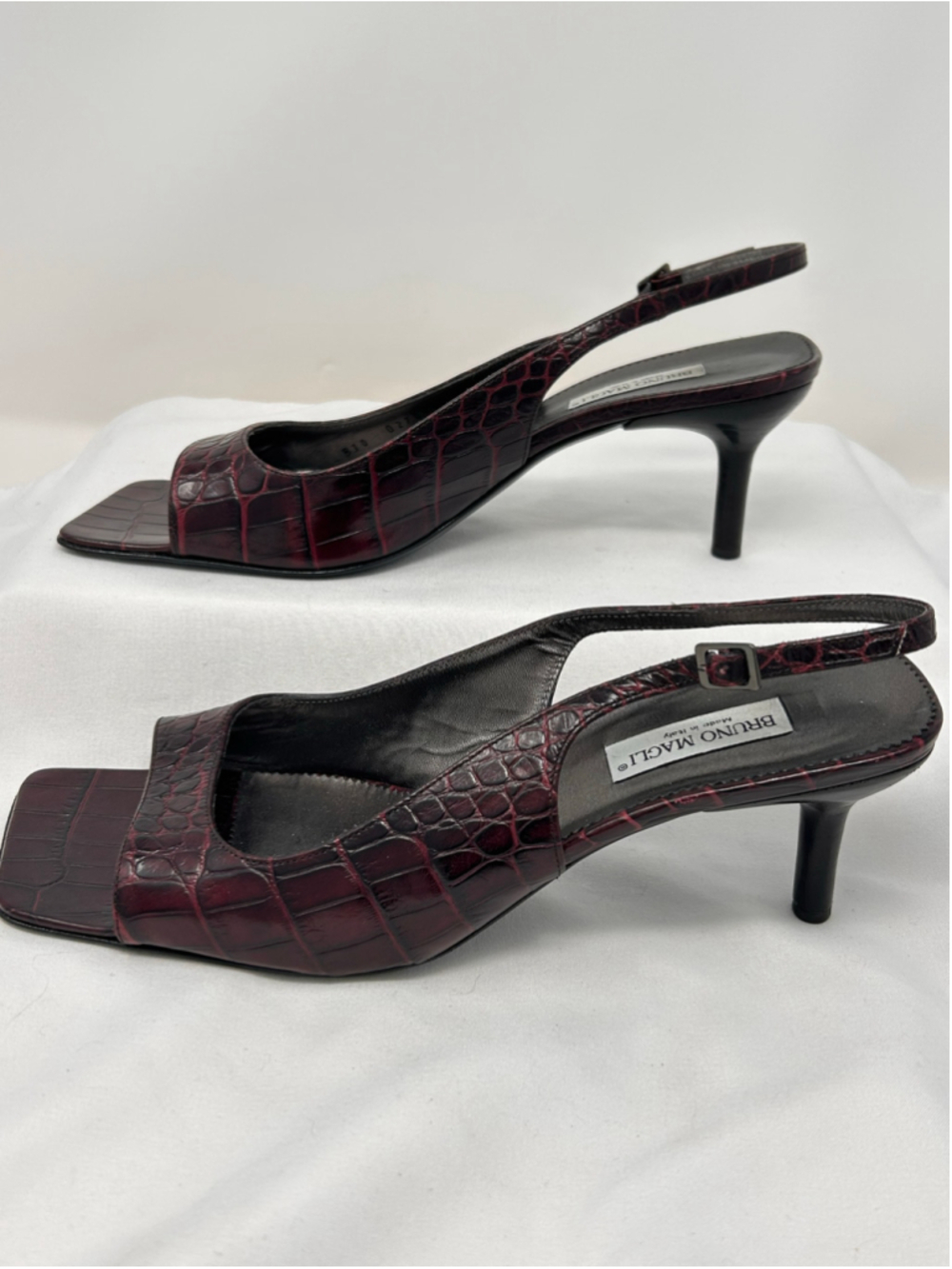 Bruno Magli Burgundy Crocodile Embossed Leather Slingback Sandals Size 10